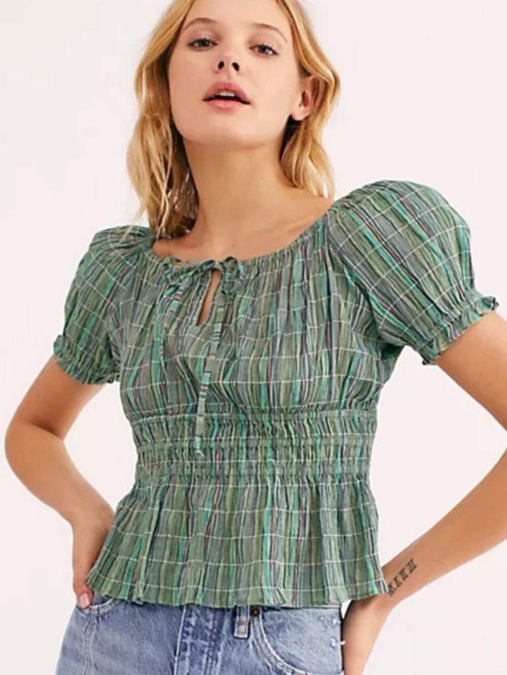 Free People Vivi Smocked Stripe Boho Chic Top Size Medium